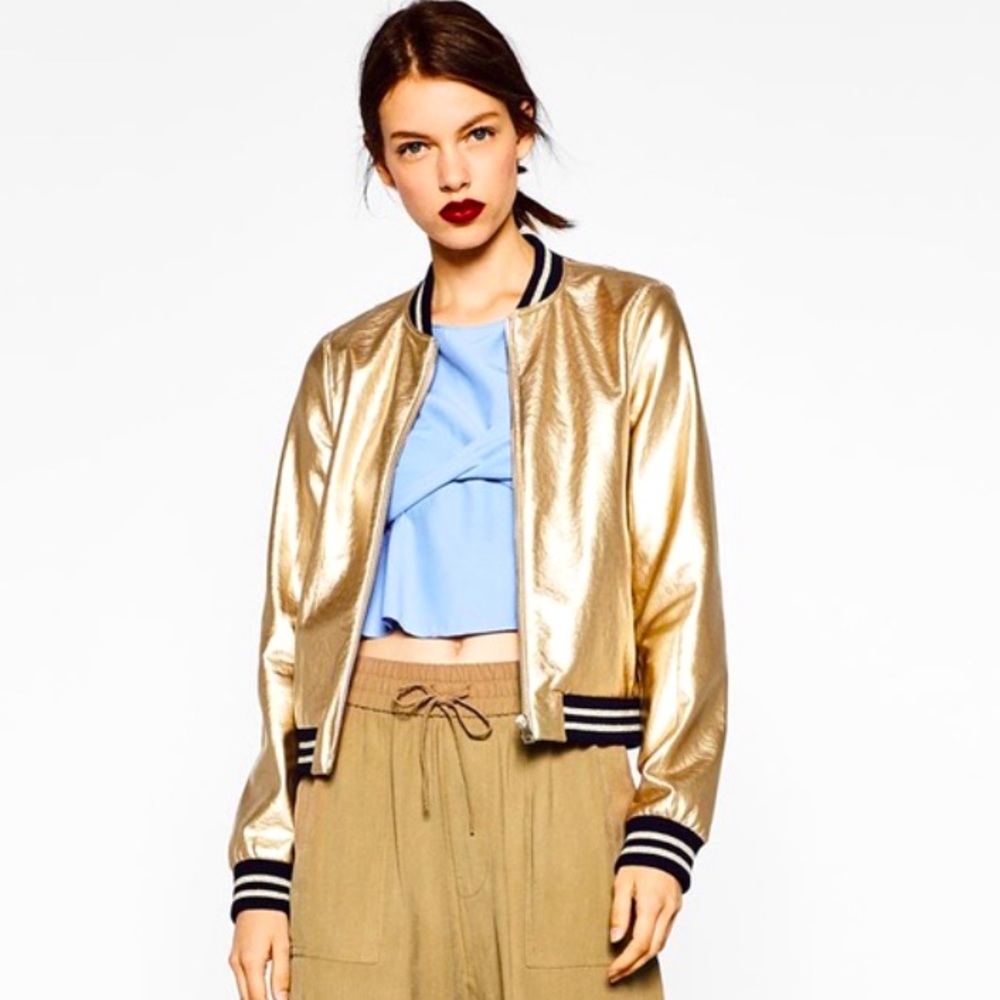 ZARA Trafaluc Outerwear gold/bronze metallic bomber jacket